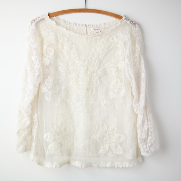 Sundance Tops - Sundance Romantic Lace Top M Ivory Embroidered Fairy Cottage Boho Festival Sheer